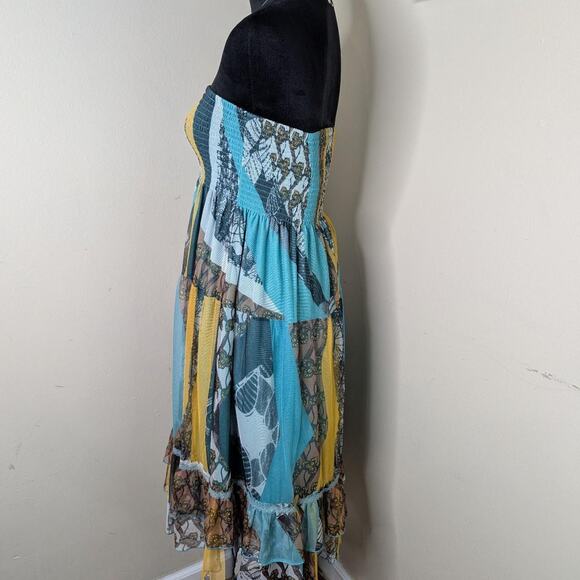 J. Gee Blue yellow white strapless dress - Picture 2 of 7